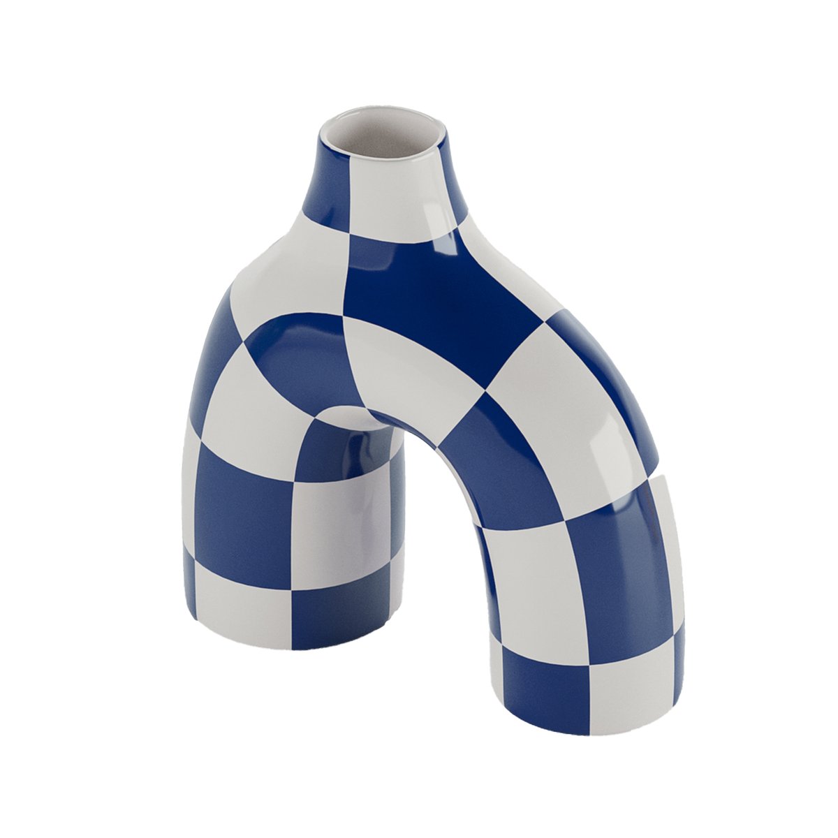 Vase art moderne à damier - PHOENIX bleu, POTIRON PARIS