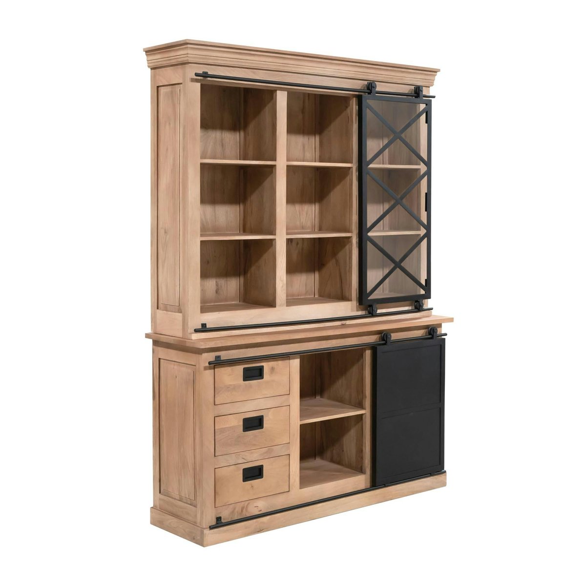 Vaisselier bois métal style atelier à portes coulissantes 160 cm CAMDEN bois naturel, PIER IMPORT