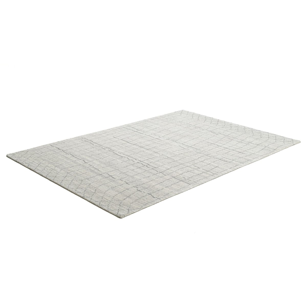 Tapis tissé main en laine vierge et polyester argent, THEKO