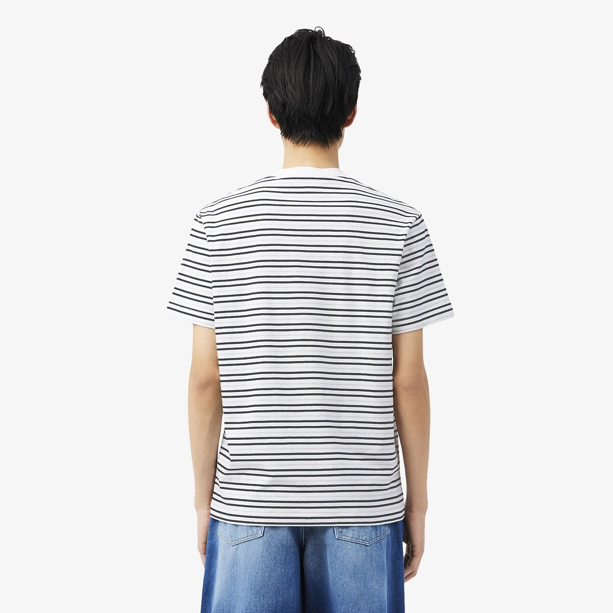 Gestreept katoenen T-shirt classic fit zwart, LACOSTE