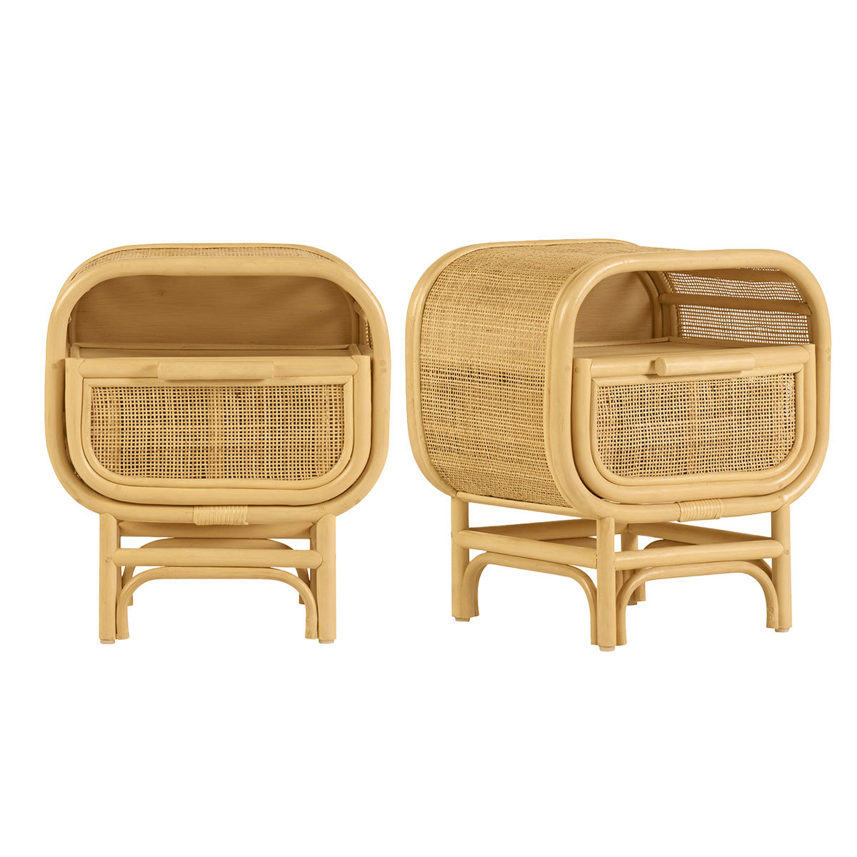 Tables de chevet avec tiroir en rotin (lot de 2) LUWAK naturel, MILIBOO