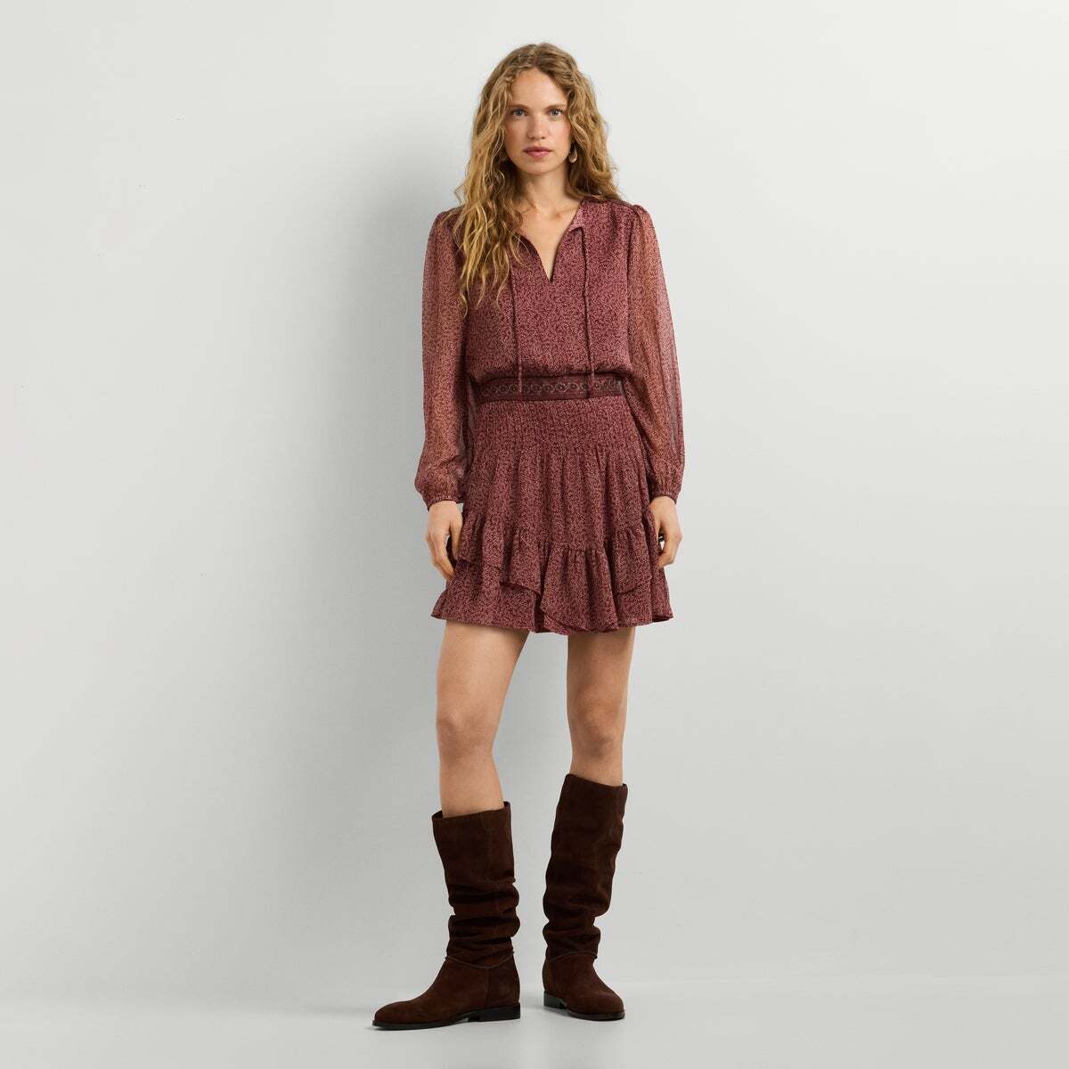 Robe Courte À Imprimé Floral rouge russe, PEPE JEANS