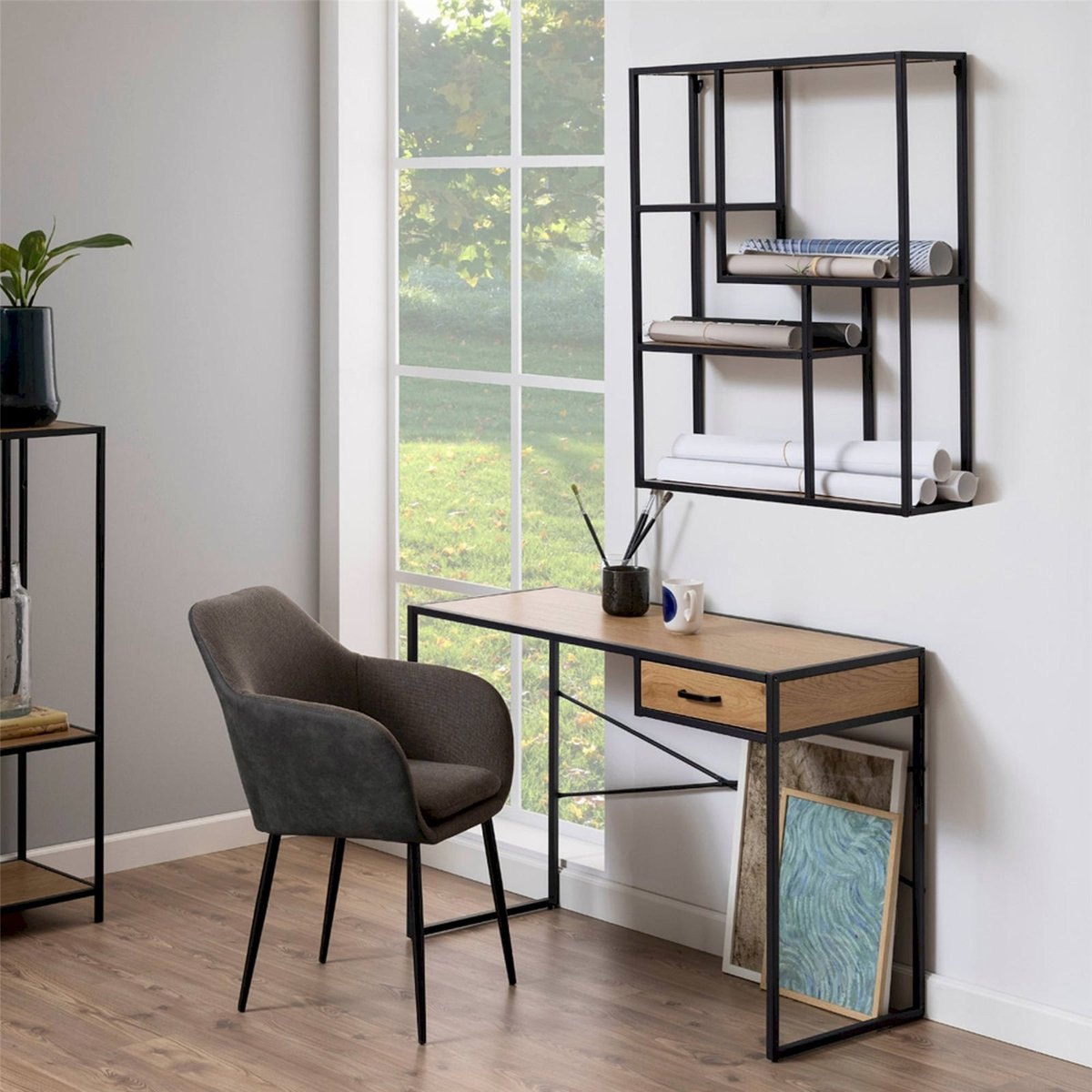 Étagère murale asymétrique métal style loft gris, RECOLLECTION