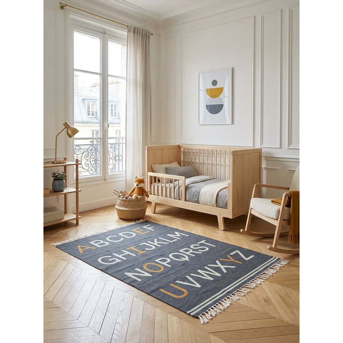 Tapis enfant en coton ALPHABET gris minéral, AFK LIVING