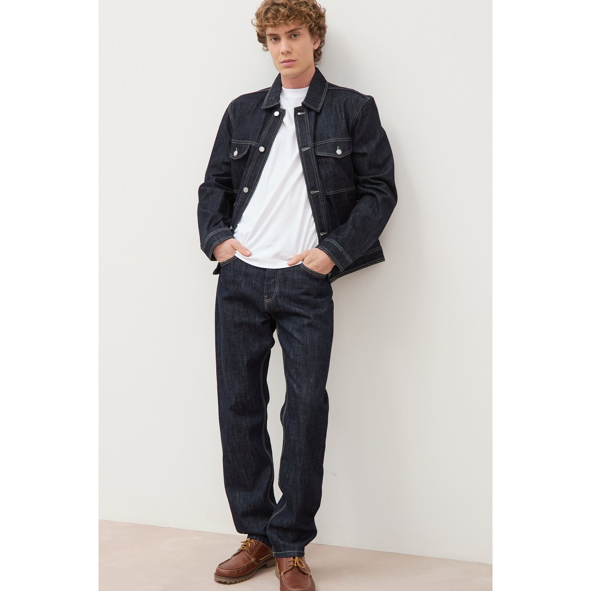 Jeans straight en coton longueur 32 denim brut rinse, BONOBO