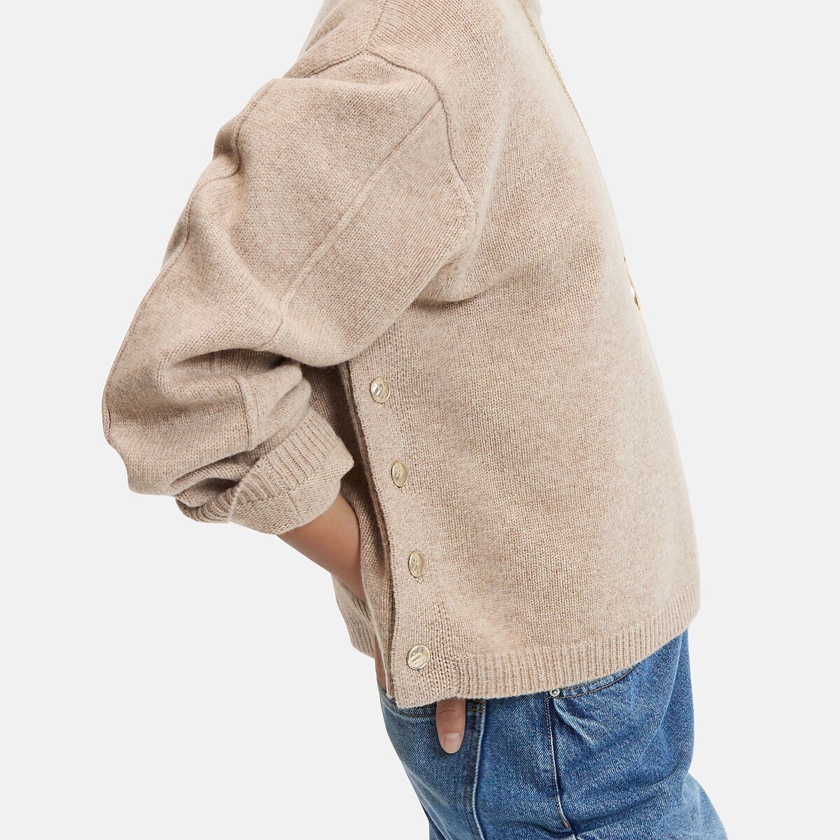 Pull col rond en laine avec boutons côté taupe, LA REDOUTE COLLECTIONS