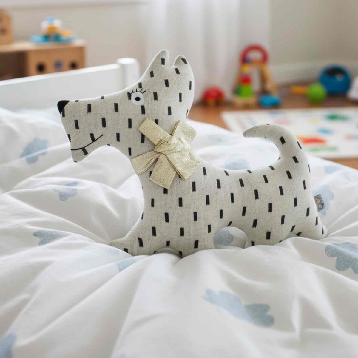 Grande peluche chien Scotty en coton bio TRICOT beige, SEVIRA KIDS