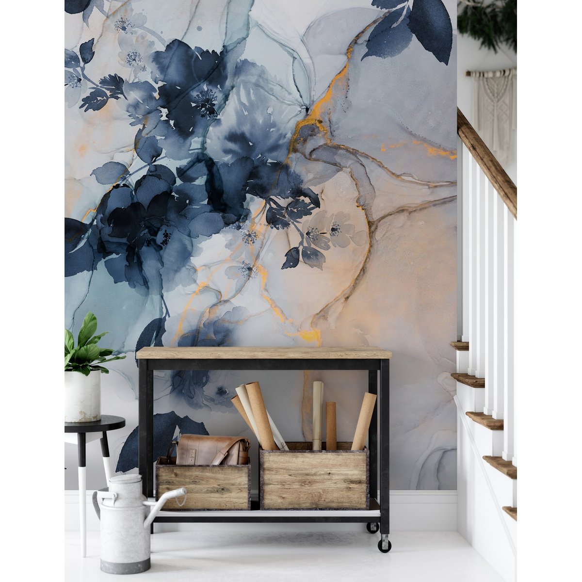 Papier peint panoramique Marble & Flowers Lé Papiers de Ninon bleu, LE PAPIERS DE NINON
