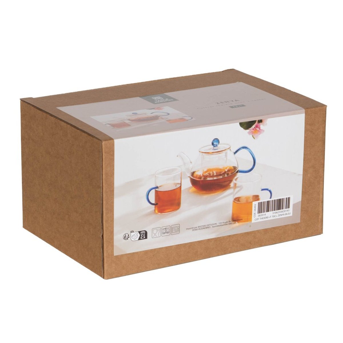 Coffret Théière avec 2 tasses   bleu 70 cl-ZENYA transparent / cristal, TABLE PASSION