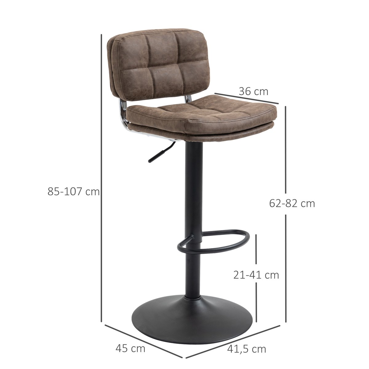 Tabouret de bar Revêtement synthétique PU marron, noir, HOMCOM