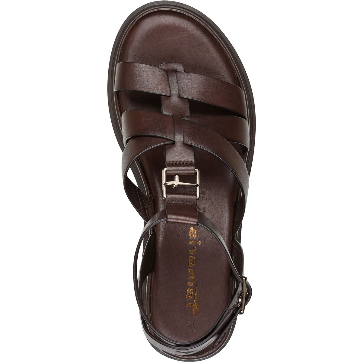 Sandalen met sleehak, in leer. kastanje, TAMARIS