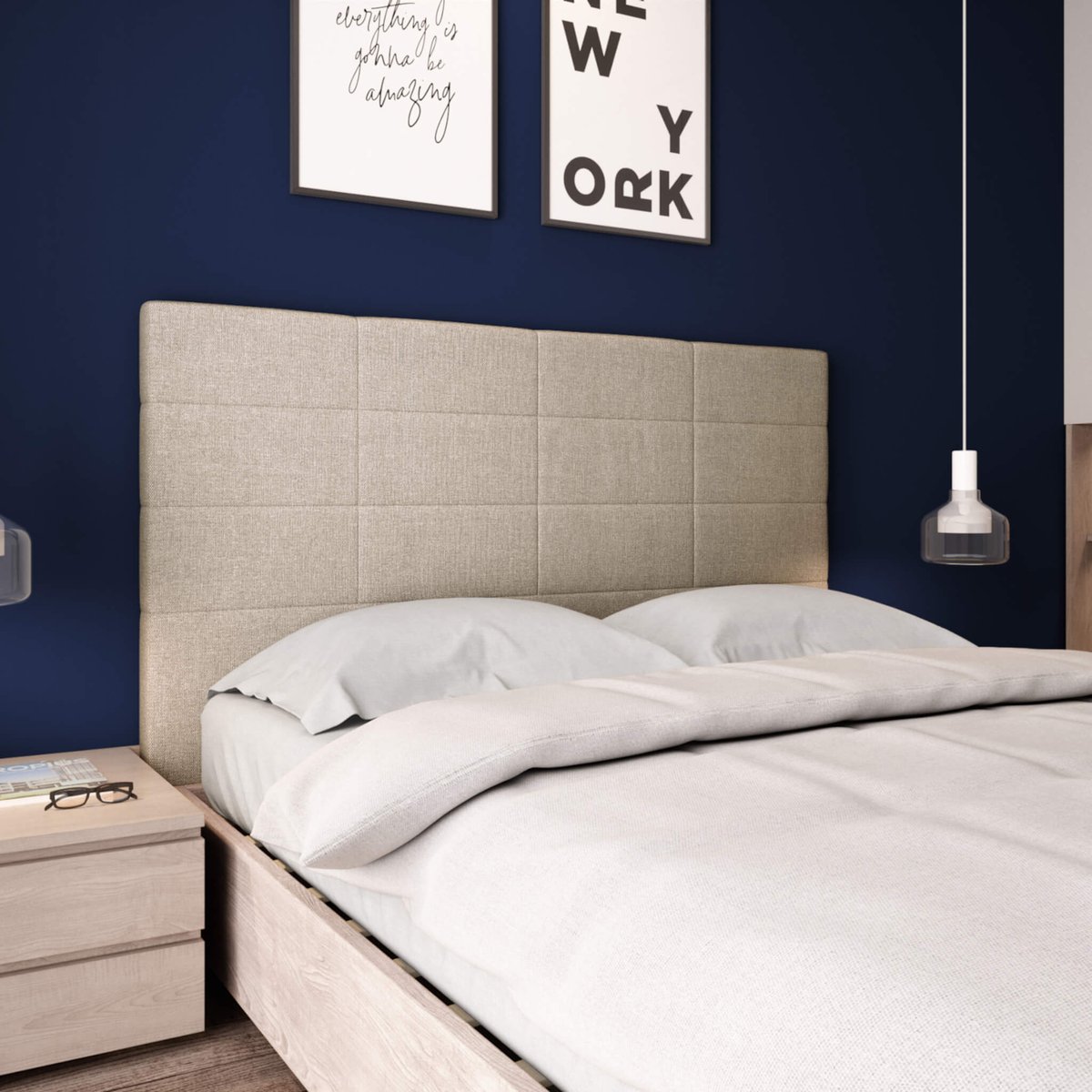 Tête de lit déco aspect quadrillé beige, TERRE DE NUIT