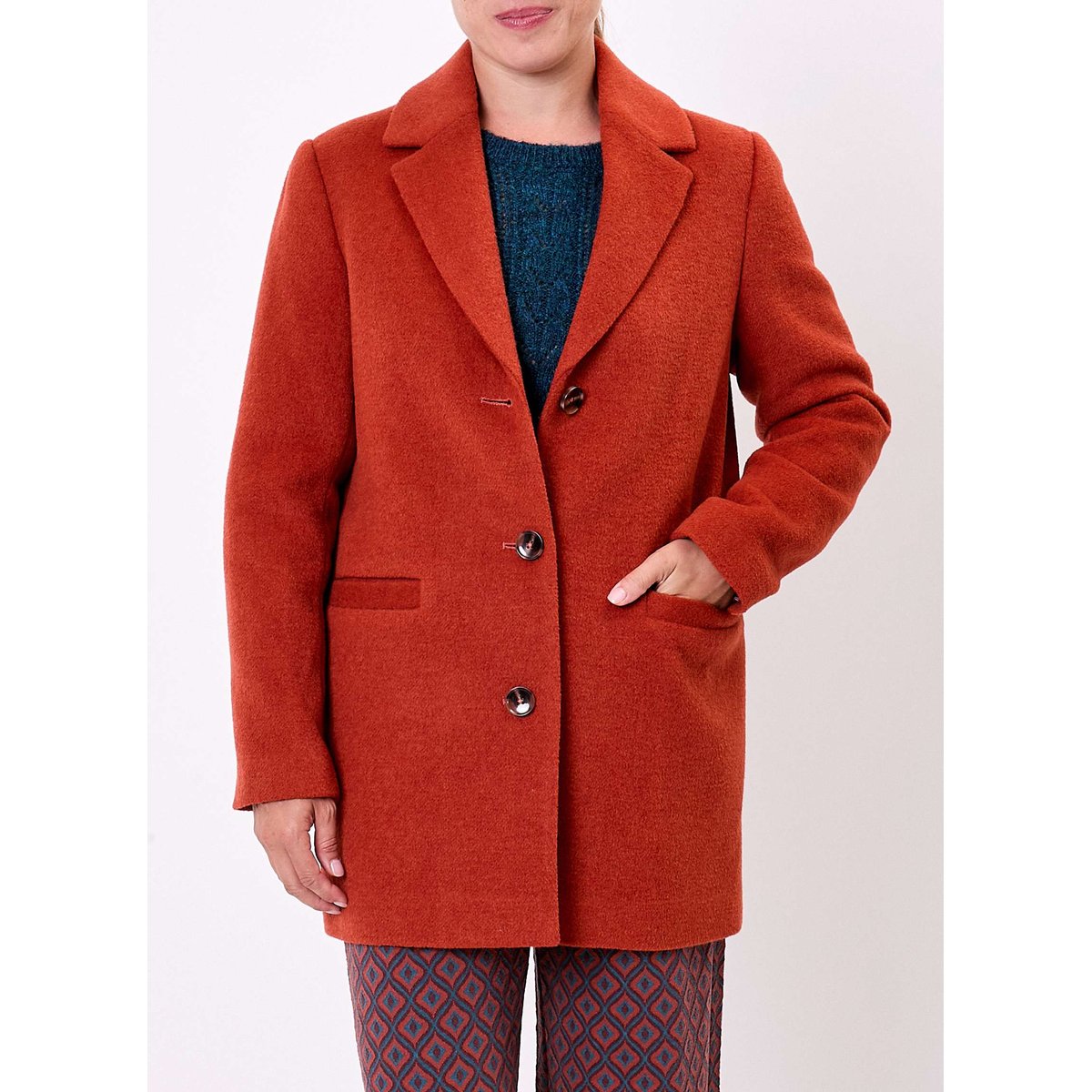 Manteau droit lainage uni AUDREY orange rouille, LA FIANCÉE