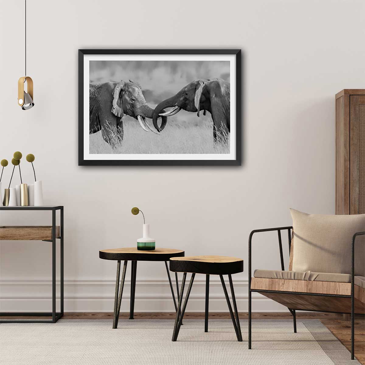 Affiche éléphant ...qui es tu? affiche + cadre en bois - noir, HEXOA