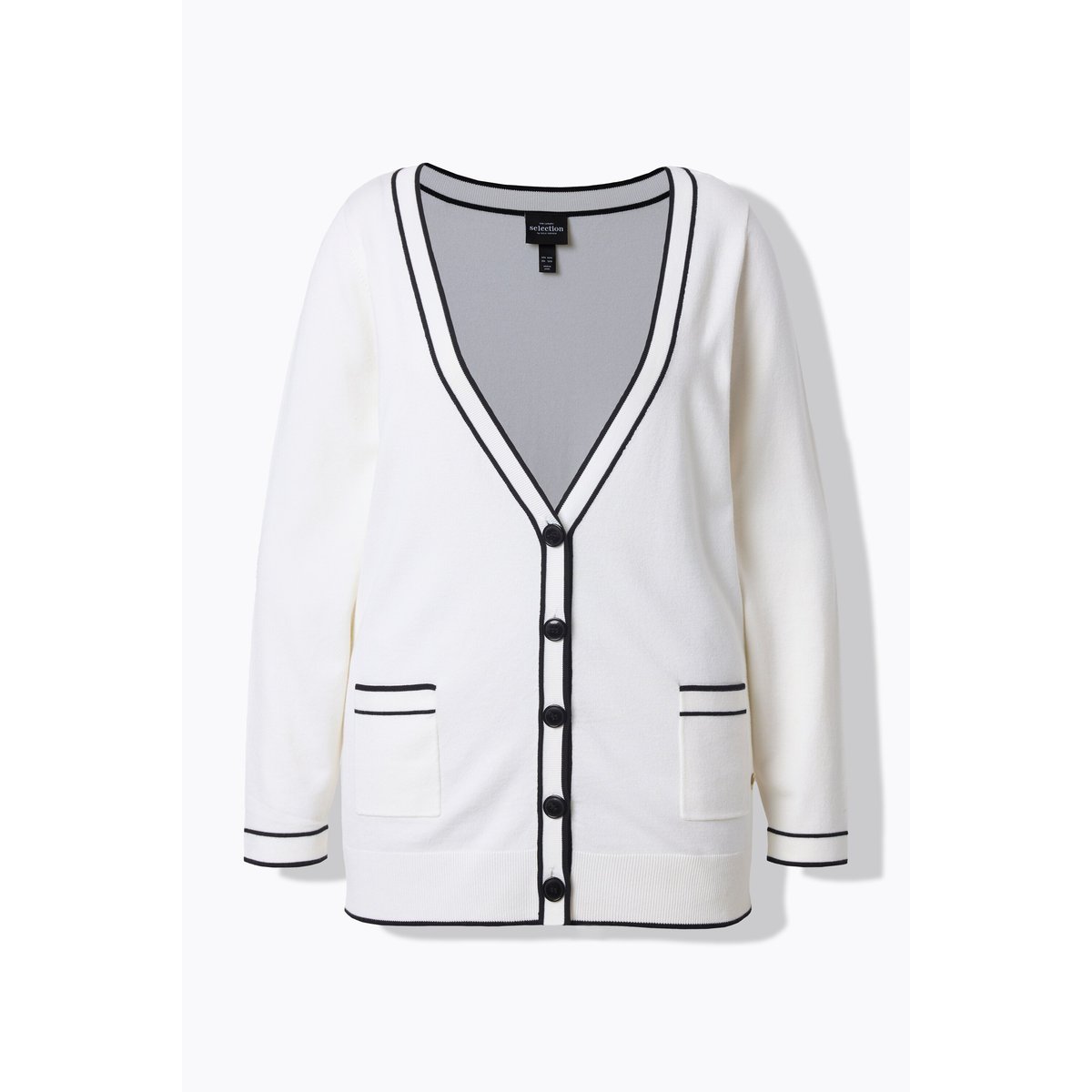 Cardigan long, liserés contrastants blanc cassé, ULLA POPKEN