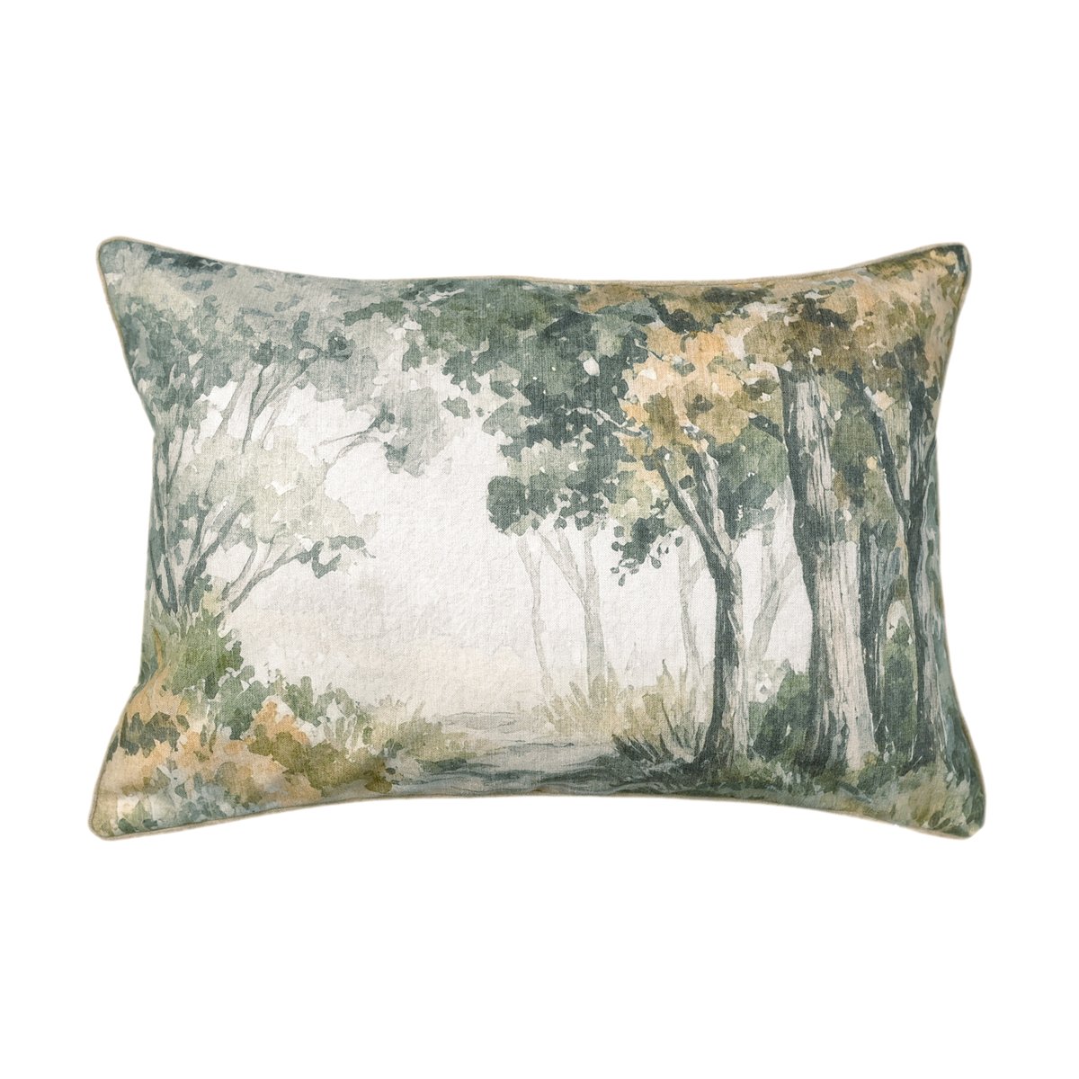 Coussin motif aquarelle forêt - QABANE vert, HOME MAISON