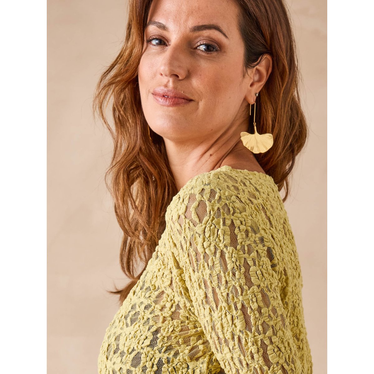 Tee-shirt dentelle manches longues vert, DAXON