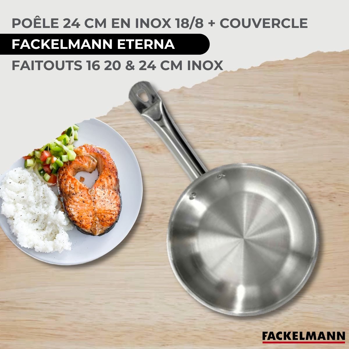 1 poêle 28cm + 3 faitouts 16/20/24cm ETHERNA BRILLANT VARIO inox, FACKELMANN
