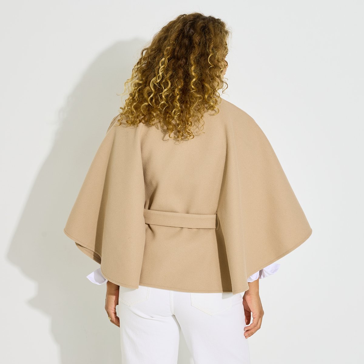 Poncho court ceinturé beige, GRAIN DE MALICE