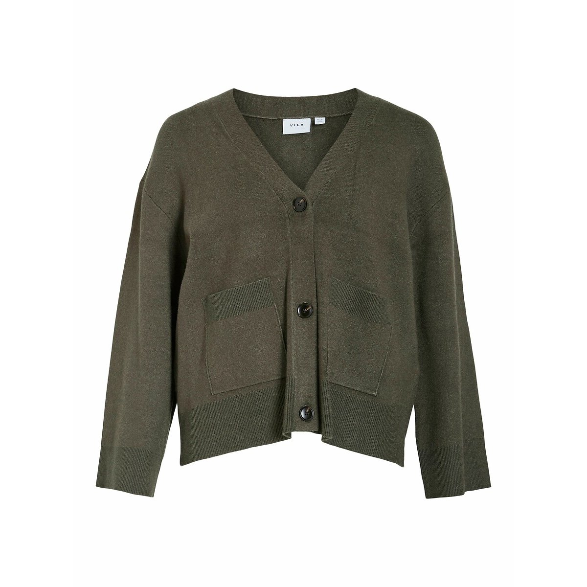 Gilet col v avec poches plaquées kaki, VILA