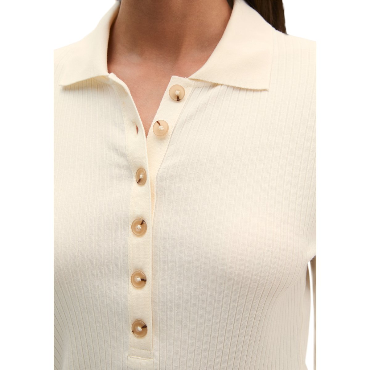 Polo côtelé à manches longues slim en jersey stretch coton modal bio blanc, MARC O'POLO