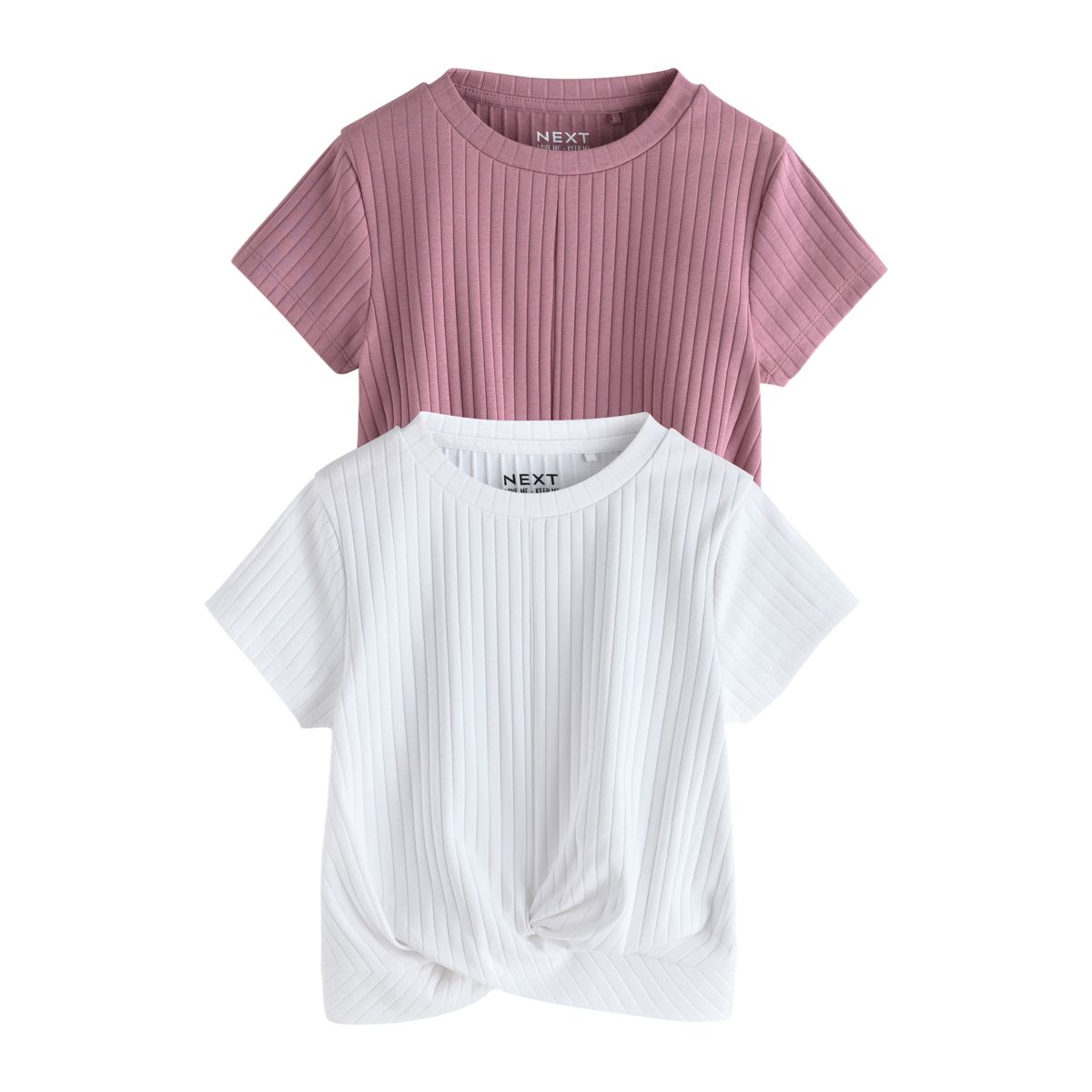 T-shirt cache-cœur côtelé, lot de 2 rose/blanc, NEXT