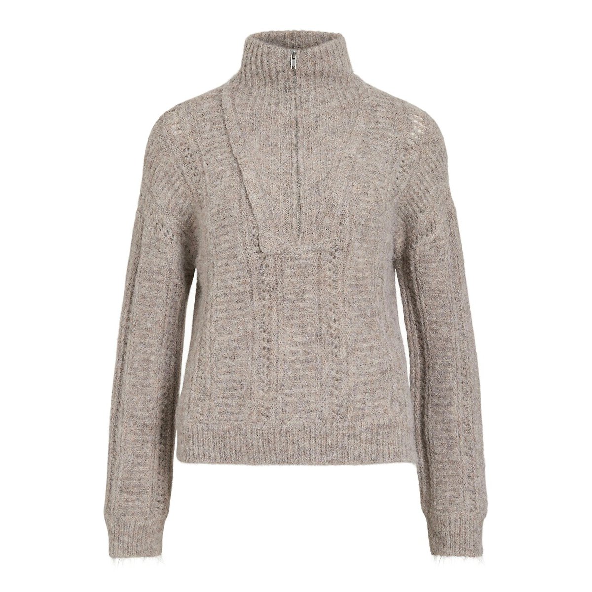 Pull manches longues demi-zippé beige, VILA