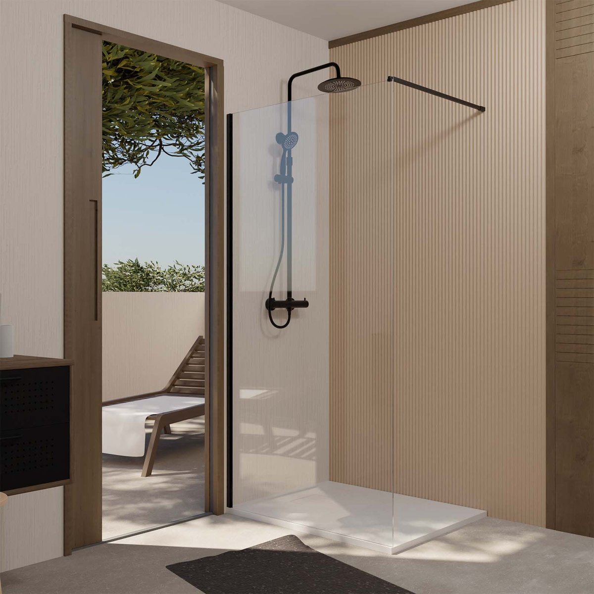 Paroi de douche à l’italienne en verre trempé 8 mm anticalcaire noir, HOME MAISON