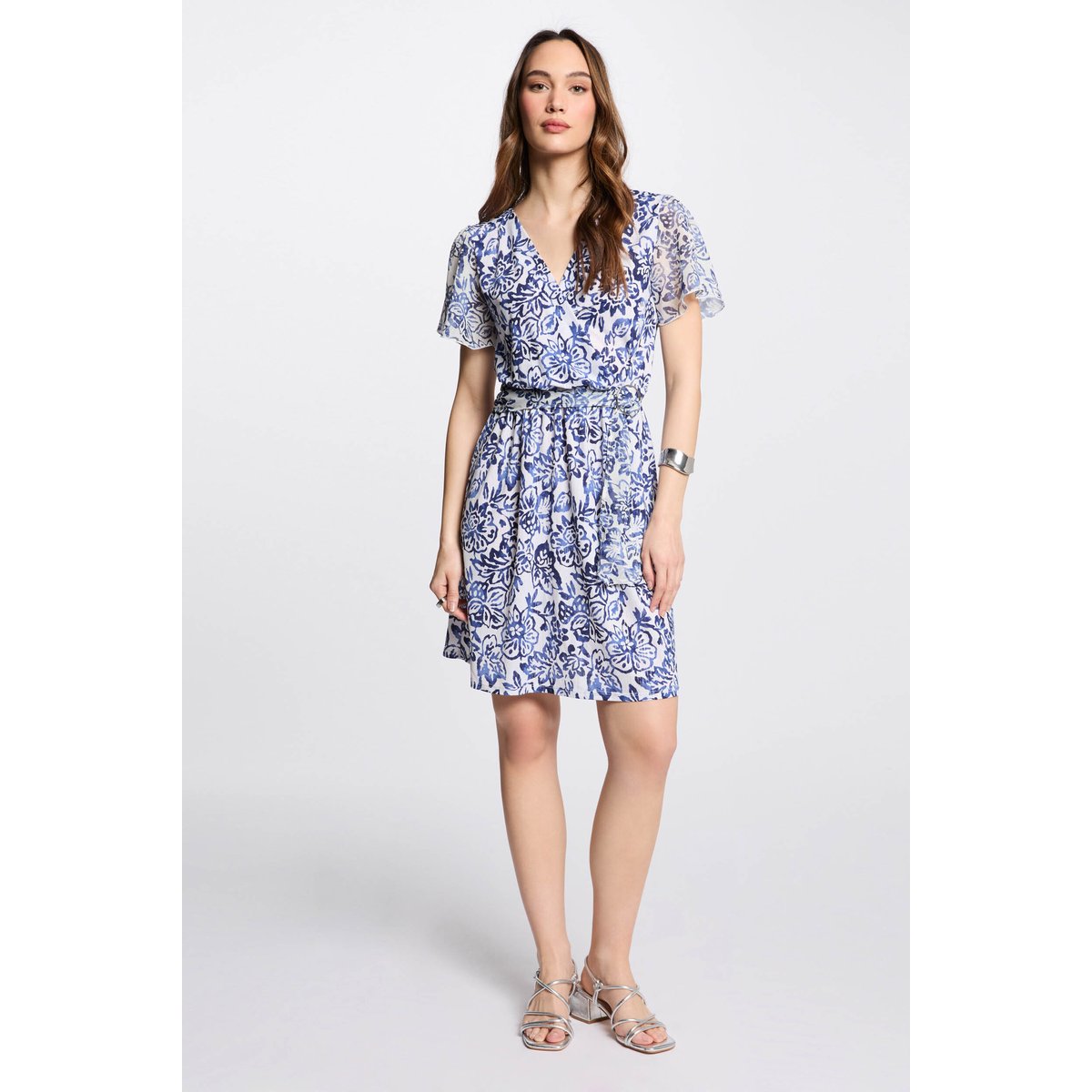 Robe courte droite imprimée multicolore, MORGAN
