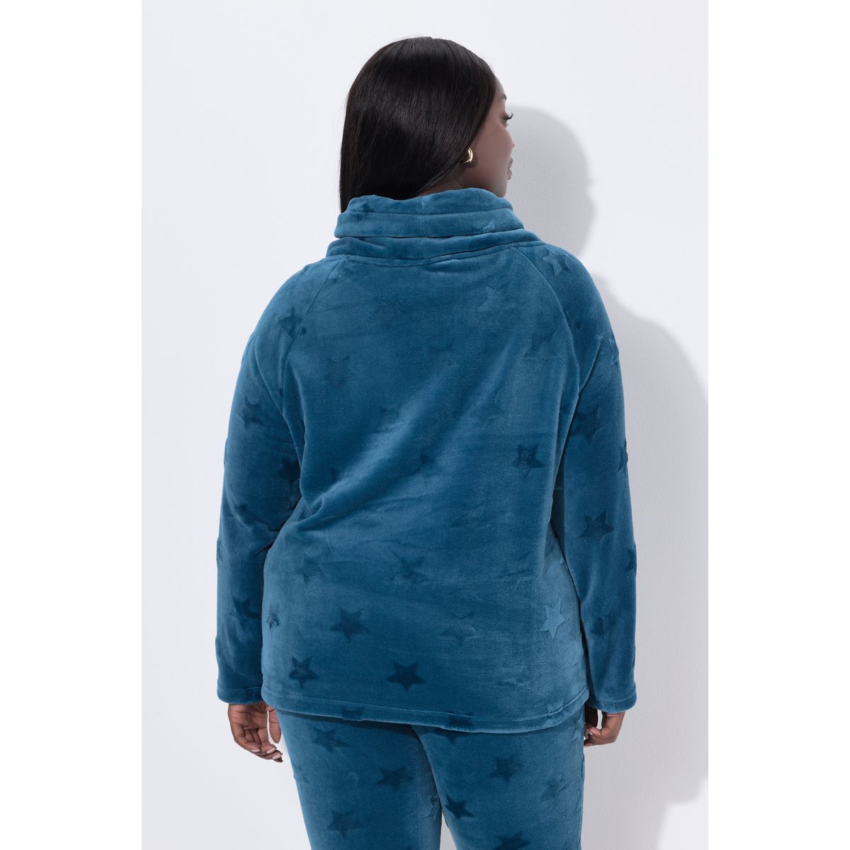 Sweater homewear, étoiles, col droit pétrol, ULLA POPKEN
