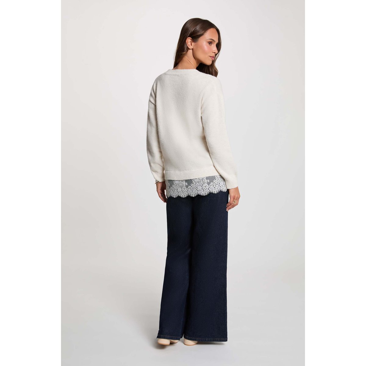 Pull col v manches longues ivoire, MORGAN
