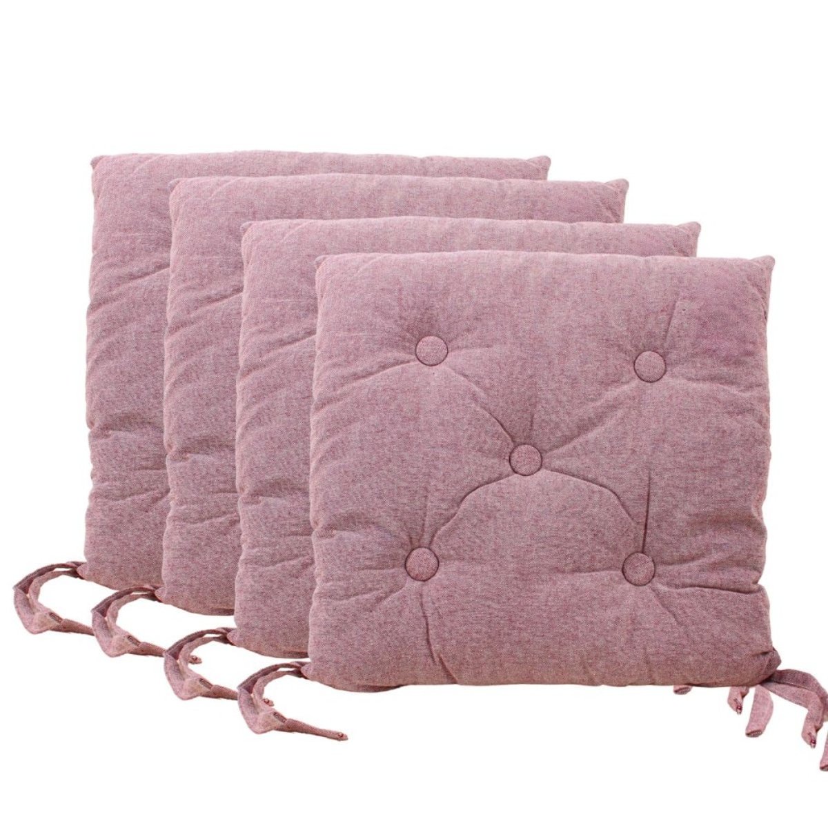 Lot de 4 galettes de chaise capitonnées unie rose, ORNAMI
