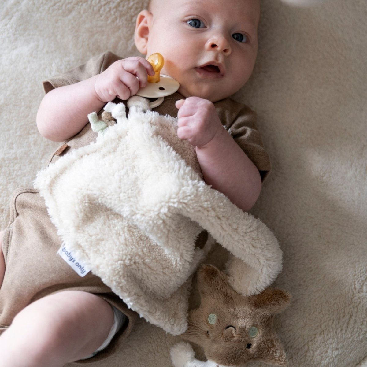 Doudou attache sucette beige, marron, noir, BABY'S ONLY
