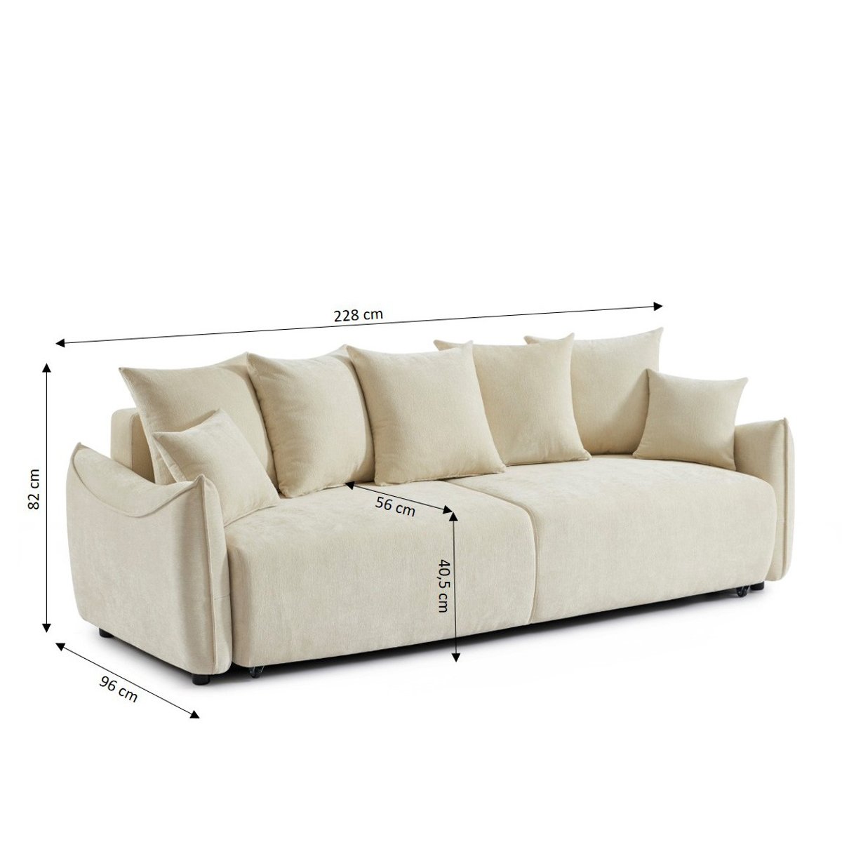 Canapé droit convertible tissu OPALINE beige, BAÏTA