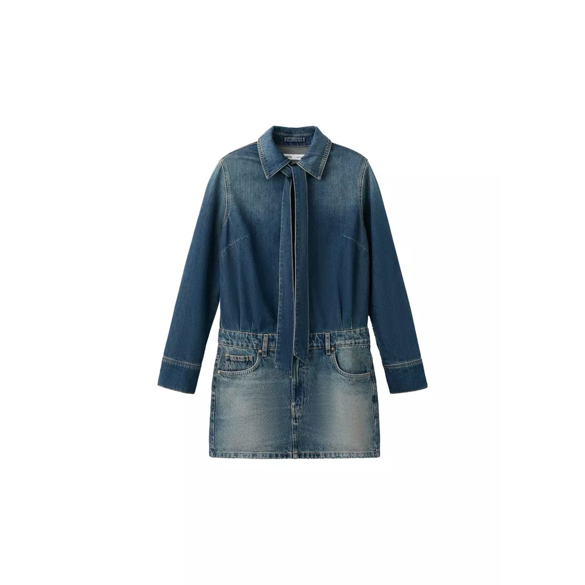 Robe jean combinée bleu moyen, MANGO