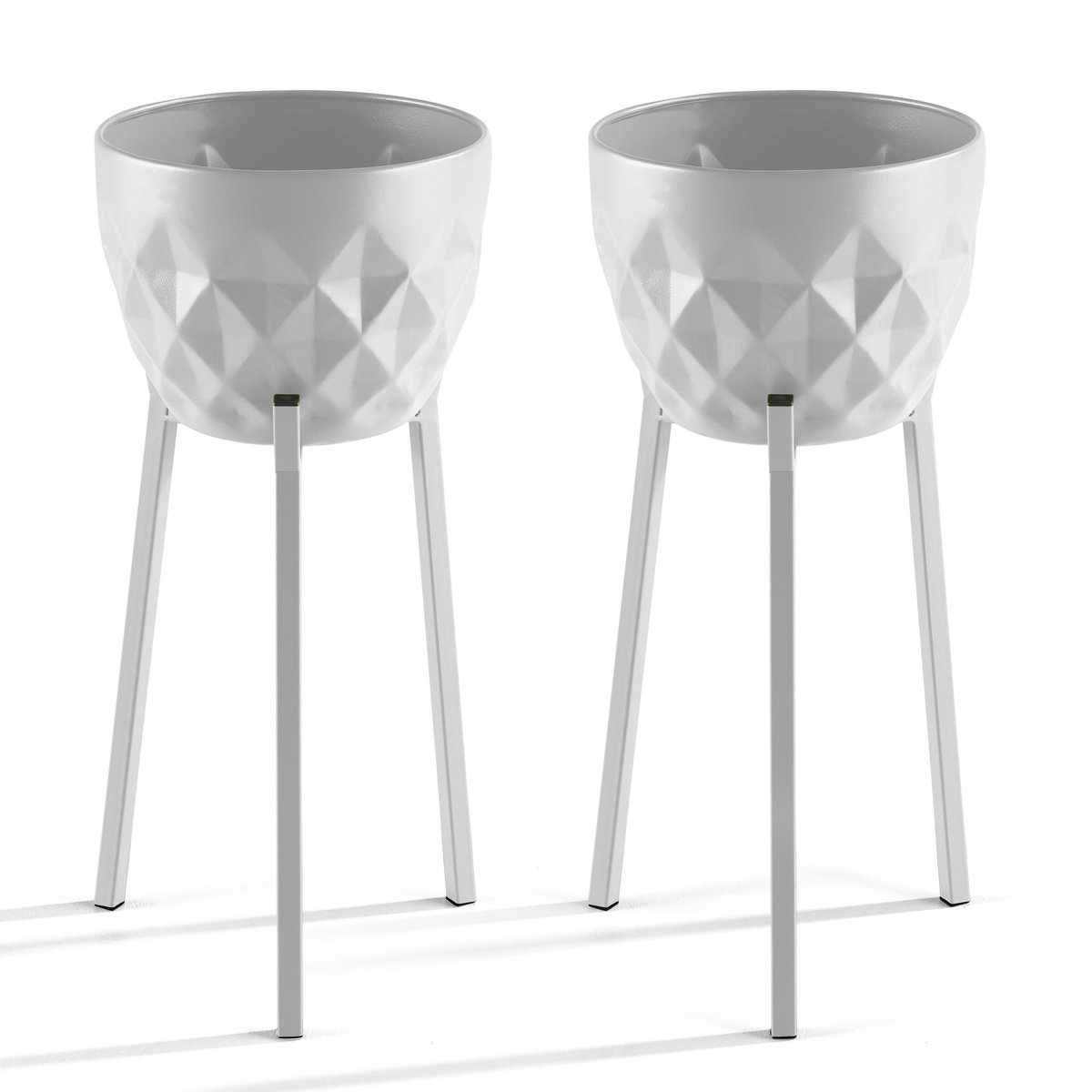 Lot de 2 supports cache pot sur pied, PALAVAS blanc, OVIALA