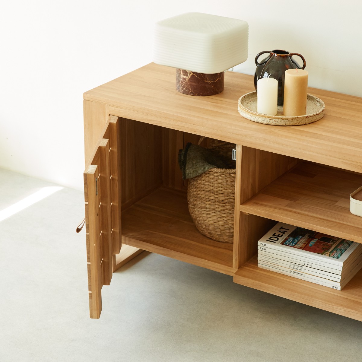 Meuble Hi-FI, TV en Teck massif, MINIMALYS naturel, TIKAMOON