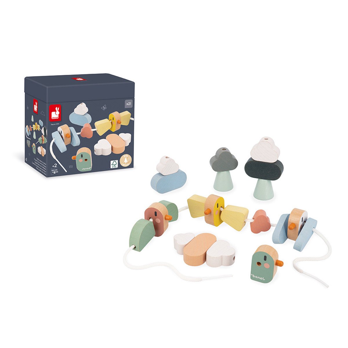 Perles À Enfiler En Bois Oiseaux, Jeu De Laçage multicolore, JANOD