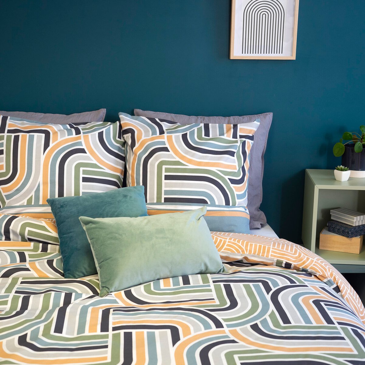 Parure housse de couette en coton imprimée, Loute vert, C DESIGN HOME TEXTILE