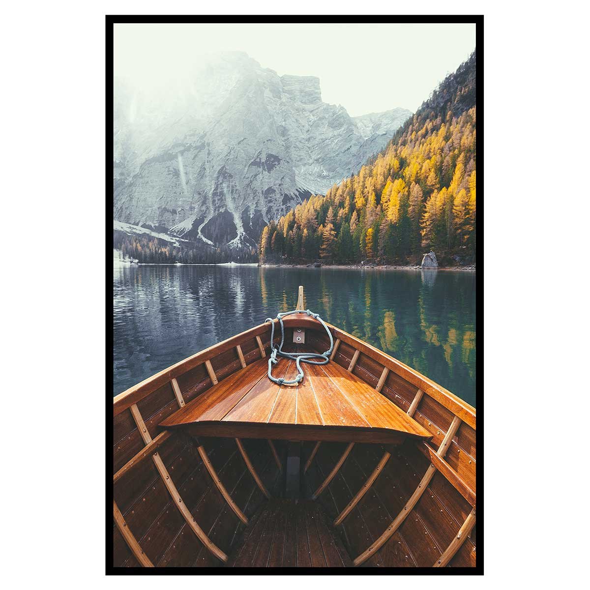 Affiche encadrée barque sur lac de montagne affiche + cadre en métal - noir, HEXOA