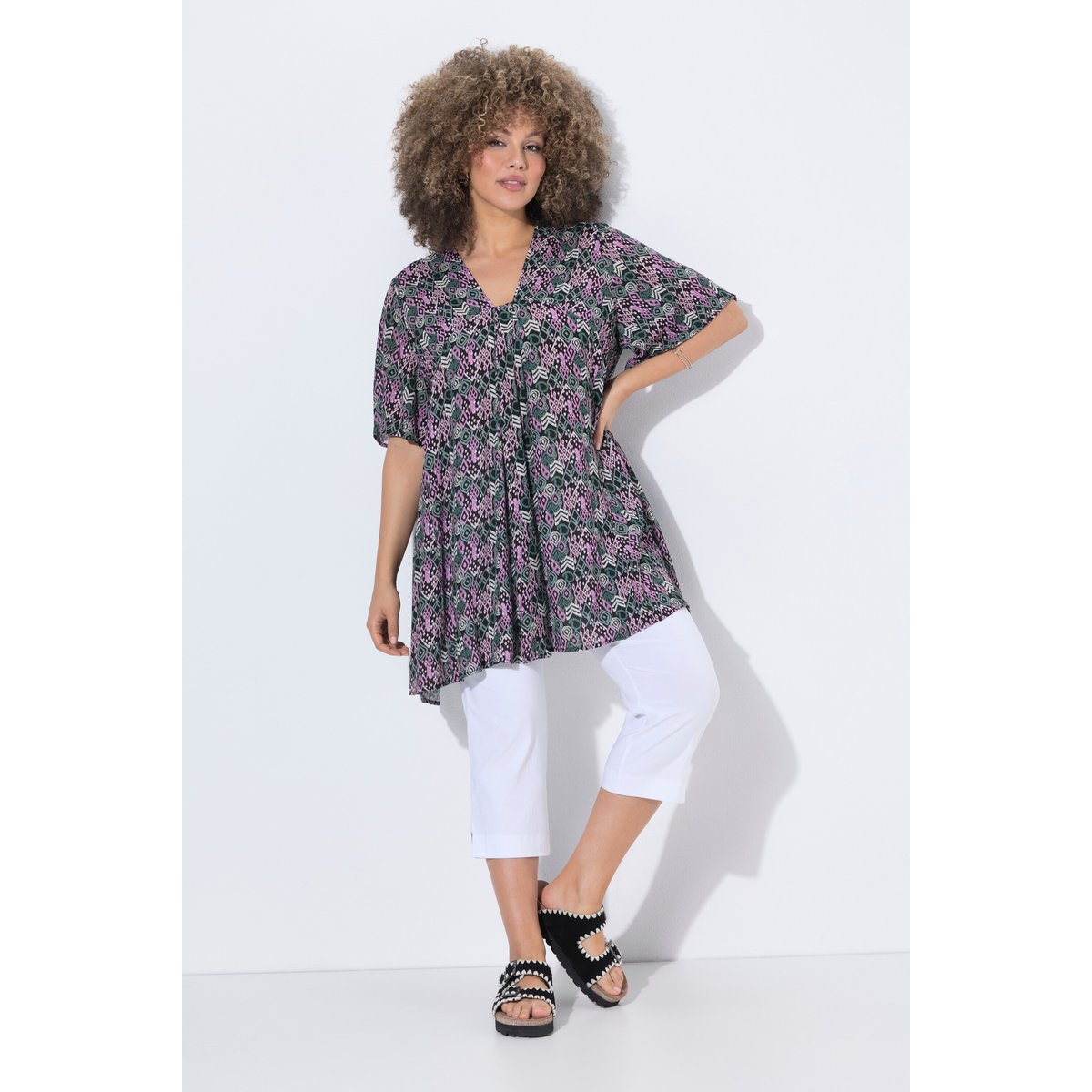 Blouse avec plis fantaisie noir, ULLA POPKEN