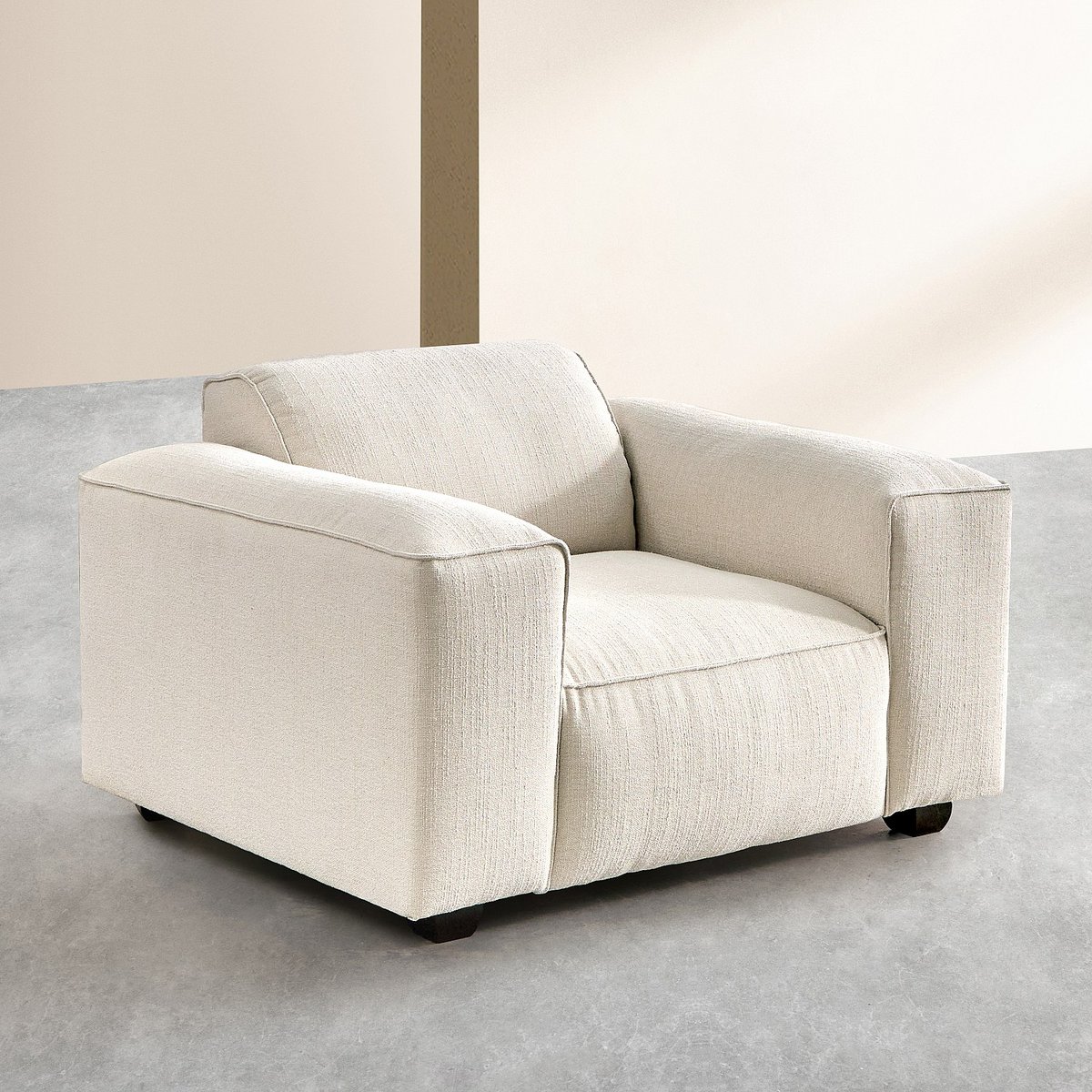 Fauteuil droit polyester POSADA II ivoire, HABITAT