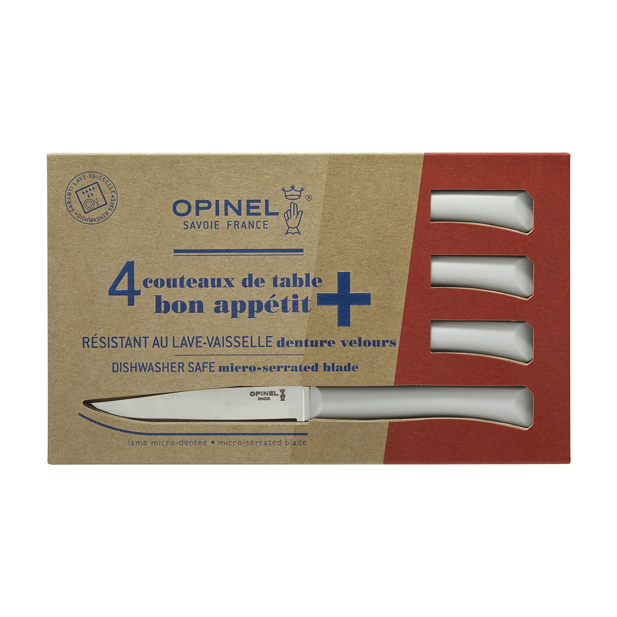 Couteau à steak Bon Appétit + Nuage 4 couteaux de table blanc, OPINEL