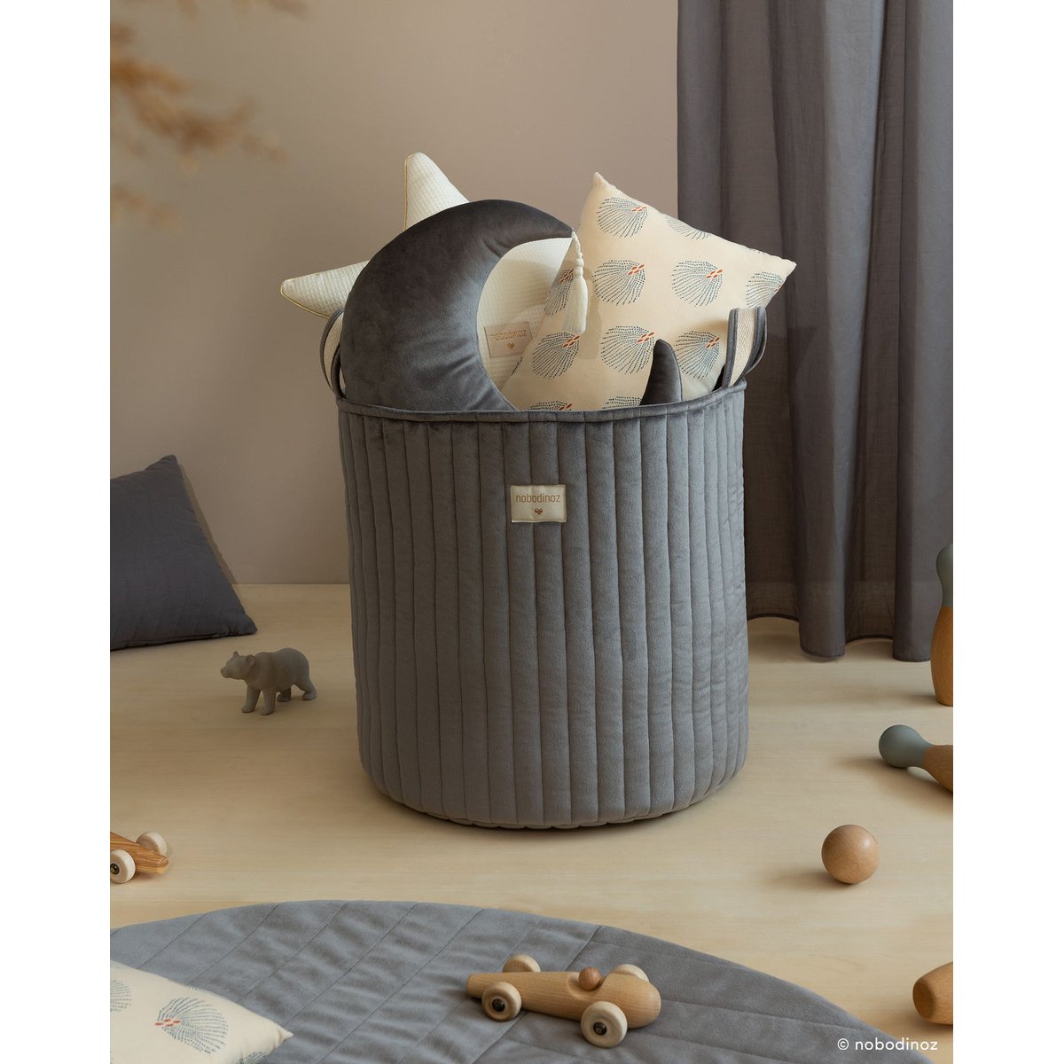 Sac à jouets Savanna ECO-VELOURS gris ardoise, NOBODINOZ