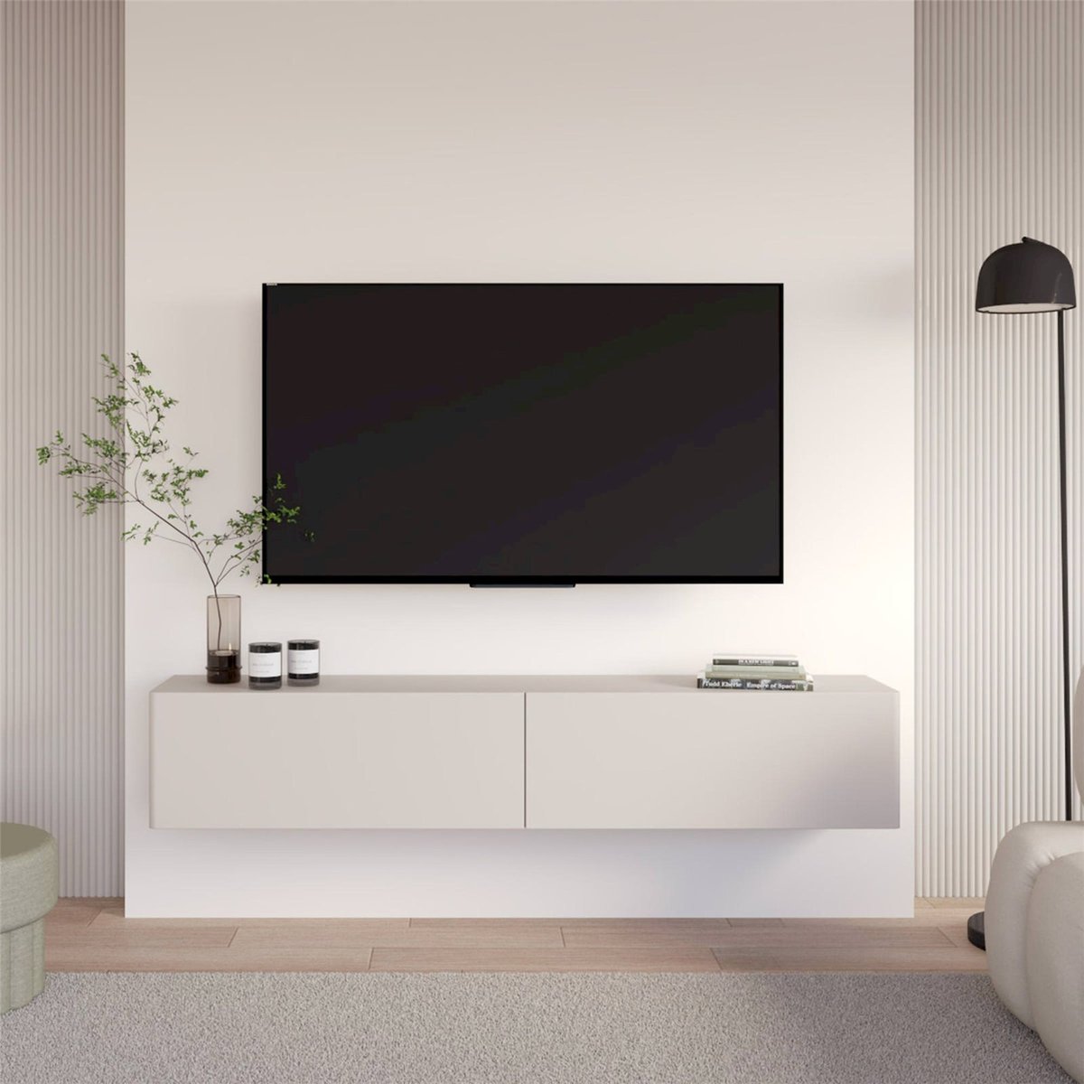 Meuble tv suspendu 2 abattants OLIO cachemire, RECOLLECTION
