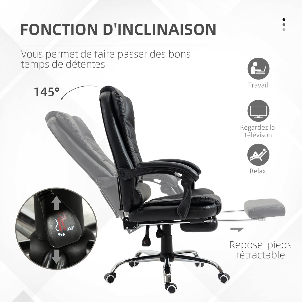 Chaise de bureau Revêtement synthétique PU noir, HOMCOM