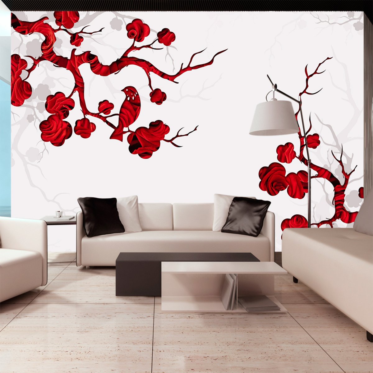 Papier peint intissé panoramique Orient Red bush rouge, EDEN