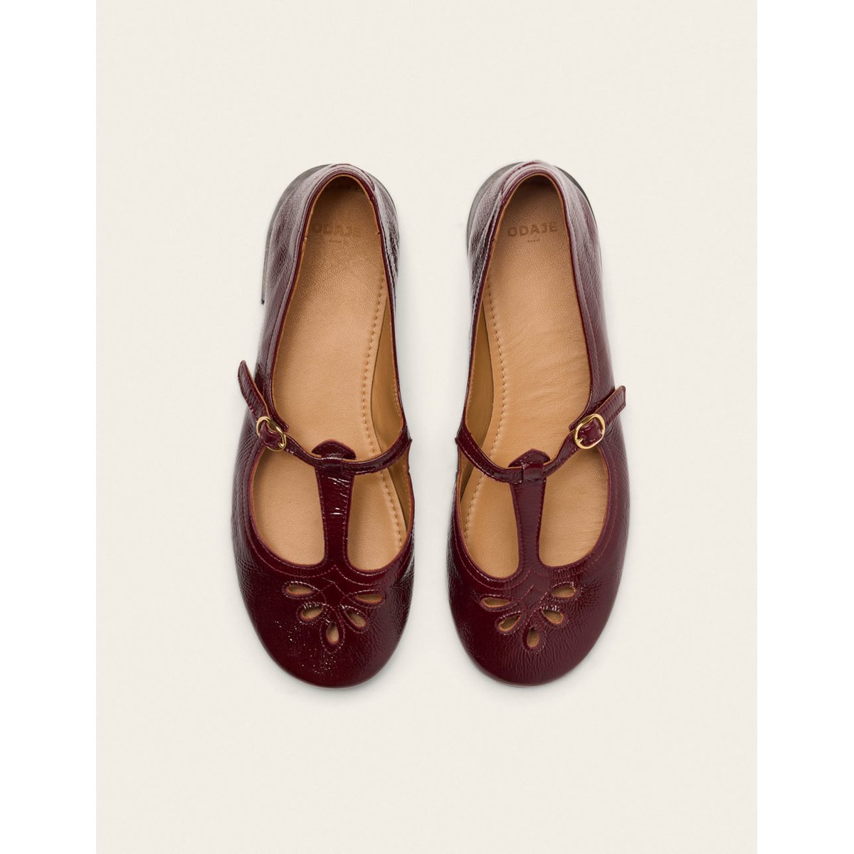 Ballerines NOLA cuir plissé verni bordeaux, ODAJE
