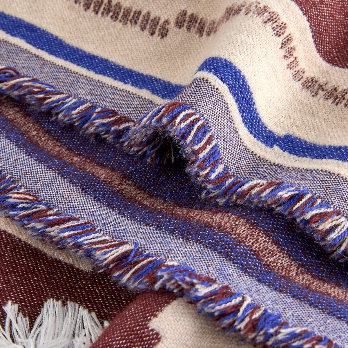 Plaid jacquard géométrique, TINARI marron/bleu, LA REDOUTE INTERIEURS