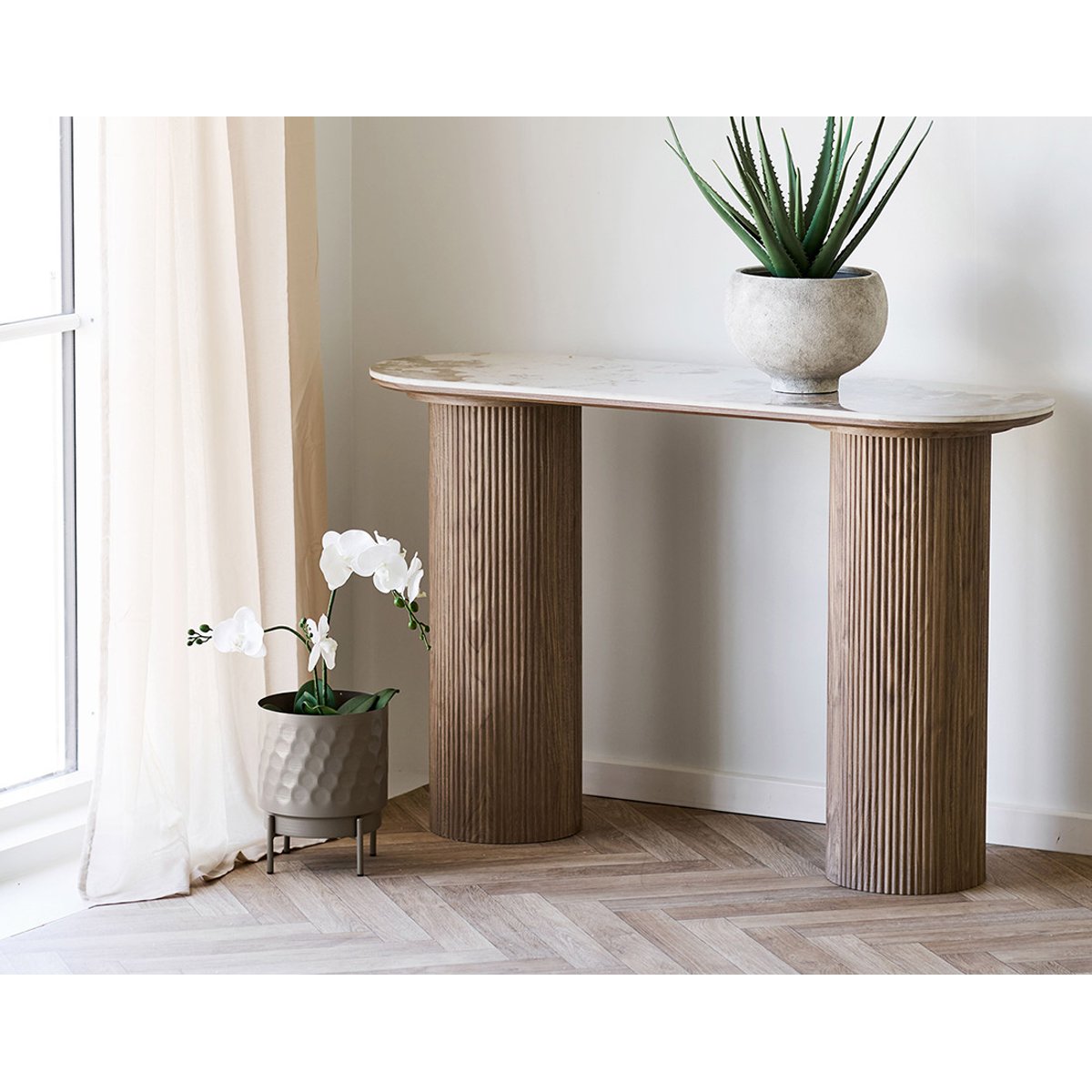 Console plateau effet marbre, LYSA bois / blanc, LISA DESIGN